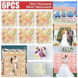 Decorative Flowers 6PCS Artificial Wall Panel 3D Flower Background Fake Rose Decoration Wedding Bridal Shower Outdoor