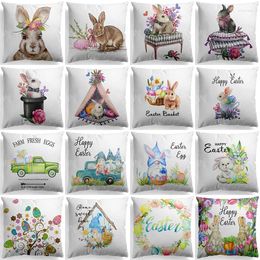 Pillow 2024 Spring Easter Decor Cover Cartoon Flowers Eggs Printed Pillowcase Home Decorative 45x45cm