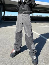 Baggy Jeans Y2K Hombre Design Gray Spliced Denim Pants Loose Jean Trousers Vaqueros Fashion Patchwork Straight For Men 240508