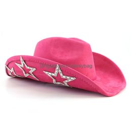 Party Hats Suede Western Cowboy Hat Mens And Womens Retro Gentleman New Accessories St Hombre Big Brim Drop Delivery Otgzl Otofd
