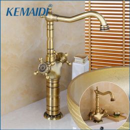 Bathroom Sink Faucets KEMAIDI Elegant Antique Brass Long&Short 360 Swivel Mixer Taps Vanity Faucet Tap
