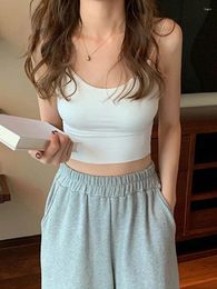 Women's Tanks Sexy Solid Colour Crop Tops Sports Spaghetti Strap Tanke Top Women Built In Bra Off Shoulder Sleeveless Omighty Camisole