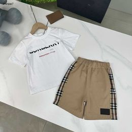 Top designer Baby Clothes tracksuits Kids summer suit Size 100-160 CM 2pcs Letter printed T-shirt and Side plaid panel design shorts July13