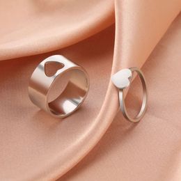 Wide Stainless Steel Heart For Women Couple Trend Sliver Colour Hollow Finger Ring Minimalist Engagement Jewellery Gift