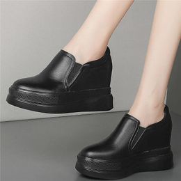 Boots 2024 Fashion Sneakers Women Slip On Genuine Leather Hidden Wedges High Heel Ankle Female Round Toe Pumps Shoe Casual Shoes