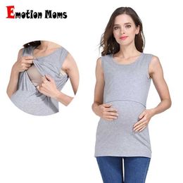 Maternity Tops Tees Summer Nursing Tank Tops Breastfeeding Vest Stretch Cotton Maternity Camisole Invisible Lift Up Feeding Baby Pregnant Clothes Y240518