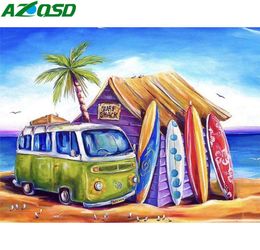 AZQSD Adult Colouring By Numbers Seaside Landscape Unique Gift Unframe DIY Oil Painting By Numbers Bus Home Decoration4082991