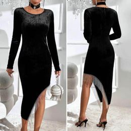 Casual Dresses Elegant Trendy Slim Fit Irregular Midi Dress Sexy Lady Solid Colour Banquet Wear