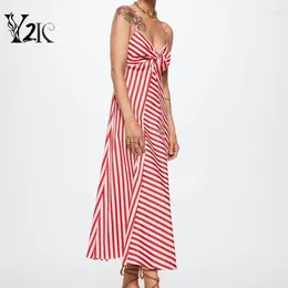 Casual Dresses Y2K Clothes Designer Fashion In Sexy V-neck Spaghetti Strap Midi Long For Women Summer Basic Stripe Holiday Vestidos
