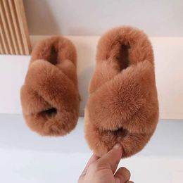 Childrens Home Slippers Girls Winter Warm Comfy Velet Shoes Home Furry Cute Flip Flops Kids Shoes Slides Indoor Slippers 240508