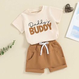 Clothing Sets Preschool clothing for boys summer letter printing short sleeved T-shirt top drawer shorts newborn suit track and field suit J240518