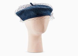 New Trendy Women Birdcage Veils French Beret Winter Denim Beret Hat Cap Lady Gatsby Style Caps Blue Black Adjustable Warm Beanie 28852977