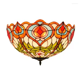 Ceiling Lights 20 Inch Country Peach Restaurant Light Vintage Colourful Stained Glass Dome For Decorated Semi Lamp Style Tiffany