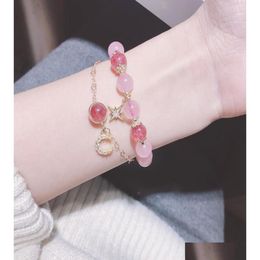 Charm Bracelets Stberry Pink Crystal Transit Star Moon Female Gift Bracelet1164161 Drop Delivery Jewellery Dh2Bx