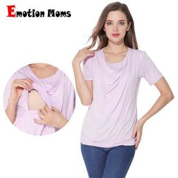 Maternity Tops Tees New Maternity Clothes Womens Short Sleeve Crew Neck Solid Colour Nursed Tops Casual T Shirt For Breastfeeding Y240518