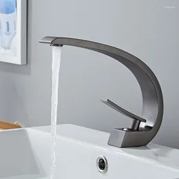 Bathroom Sink Faucets Tuqiu Basin Faucet Gun Grey Mixer Tap Black/Gold Wash Single Hole And Cold Waterfall Fauce