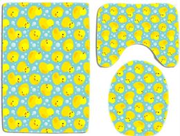 Bath Mats Yellow Bathroom Rugs Sets 3 Piece Rubber Duck And Bubble Memory Foam Mat Set Non Slip Washable Cover Rug Decor For