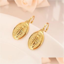Earrings Necklace Mother Virgin Mary Set Yellow Solid Fine Gold Gf Catholic Relius Country Gift For Women Drop Delivery Jewellery Sets Otoqm