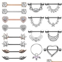 Nipple Rings 1 Pair New Clear Zircon Heart Er Piercing Body Jewelry Bar Ring Barbell Pircing Mamilo Y Drop Delivery Dhbk2