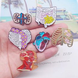 Brooches Creative Flower Body Organs Enamel Pins Bone Heart Lung Head Alloy Brooch Badge Punk Jewellery Accessories Gift For Friend