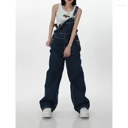 Women's Jeans 2024 Womens Vintage Suspender Fashion Pocket Baggy Cargo Pants Streetwear Casual Straight Wide Leg Denim Trouser