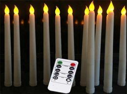 Pack of 12 Yellow Flickering Party Decoration Remote LED Candles Flameless Taper Candles bougie led For Dinner 2112228149510