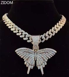 Men Women Hip Hop Butterfly Pendant Necklace with 1m Miami Cuban Chain Iced Out Bling HipHop Necklaces Fashion Charm Jewelry 220214598995