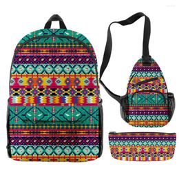 Backpack Harajuku Funny Aztec 3D Print 3pcs/Set Pupil School Bags Travel Laptop Chest Bag Pencil Case