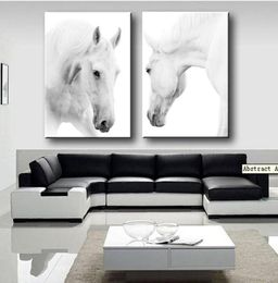 2 Panels White Horse Wall Art Pictures Painting Wall Art for Living Room Home Decor No Frame3127008