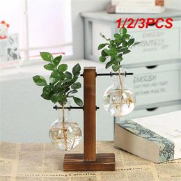 Vases 1/2/3PCS Terrarium Hydroponic Plant Vintage Flower Pot Transparent Vase Wooden Frame Glass Tabletop Plants Home Bonsai