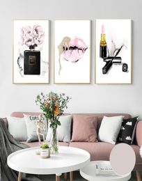 Pink Lips Print Perfume Poster Lipstick Makeup Wall Art Painting Fashion Posters And Prints Flower Wall Pictures Bedroom Decor1302791