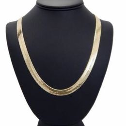 Mens Flat Herringbone Chain 14K Gold Plated 9mm 24 Necklace 293Z