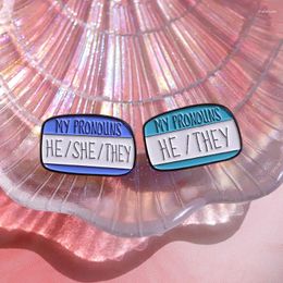 Brooches Colorful Funny Stripe Dialog Brooch My Pronouns They Them He She Enamel Pins Badge Accessories Shirt Collar Jewelry Gift For Kid