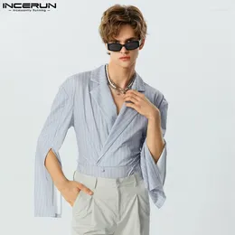 Men's Suits Handsome Well Fitting Tops INCERUN Mens Stripe Flare Sleeve Design Blazer Casual All-match Male Long Coat S-5XL