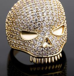 Iced Out Skull Ring Mens Silver Gold Ring High Quality Full Diamond Hip Hop Rings Jewelry8139412