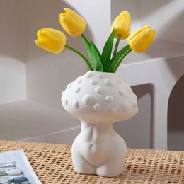 Vases CAPIRON-Mushroom and Woman Body Ceramic Vase Flower Arrangement Desktop Bedroom Living Room Cabinet Ornament Decoration 19cm J240515