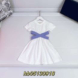 Dresses Spring/summer Girls' White Dress Style Cross Ribbon All Cotton Contrast Short Sleeve Skirt Children's Wear