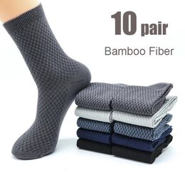 10 Pair Mens Bamboo Fiber Socks Harajuku Retro Breathable Business Man Socks Black Long Sock Deodorant Gift Set Size 39-46 240518