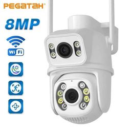 Wireless Camera Kits PEGATAH 8MP 4K IP WiFi dual lens camera with dual screen manual detection and automatic tracking for outdoor surveillance camera ICS J240518