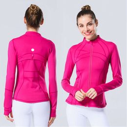 lu Womens Yoga Jacket Long Sleeves Outfit Solid Color Back Zipper Gym Jackets Shaping Waist Tight Fitness Sportswear For Lady 5532ess