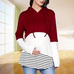 Maternity Tops Tees Womens Maternity Breastfeeding T-Shirt Women Maternity Long Sleeve Splicing Nursing Tops Blouse For Breastfeeding vestidos Y240518