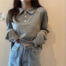 Women's Sweaters Antumn Winter Women Long-Sleeve Lapel Knitted Shirt Knitwear Y2k Crop Tops Elastic Jumpers Indie Fashion Black Grey