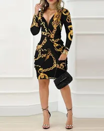 Casual Dresses Cutubly Fashion Cocktail Dress Party Banquet Women Print Long Sleeve V-Neck Elegant Bodycon Mini Evening Fall Clothes