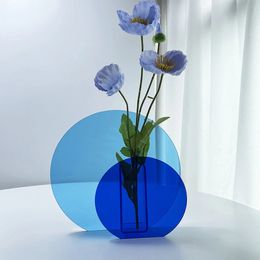 Neon acrylic vase easy to maintain cleanliness and fashionable geometric acrylic flower vase used for home decoration blue ocean 240426