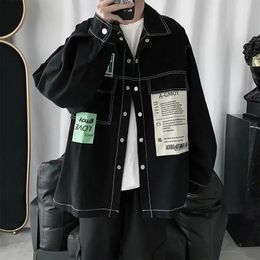 Male Jean Coats Shirt Black Wide Sleeves Mens Denim Jacket Spliced Long Korean Clothes Price Stylish Aesthetic G 240513