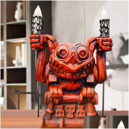 Garden Decorations Retro Tiki Figure Statue Torch Luminous Water Cup Tili Scpture Hawaii Totem Outdoor Resin Decoration Handicraft 2 Dhzdo