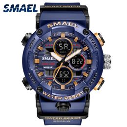 SMAEL Sport Watch Men Waterproof LED Digital Watches Stopwatch Big Dial Clock For Male 8038 relogio masculino Quartz 220329 256o