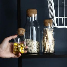 Storage Bottles 1PC Glass For Grain Tea Containers With Lid Cork Column Sealed Pot Jar Food Spices Organizer JO 1062
