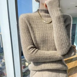 Women's Sweaters Autumn And Winter 100 Pure Cashmere Sweater Half High Collar Solid Colour Loose Slim Pullover With Wool Knit