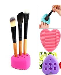 Drop New Heart shape Makeup Brush with holder Silicone Cosmetic Cleaning Tool Washing Brush egg Pad Cleanser9401969